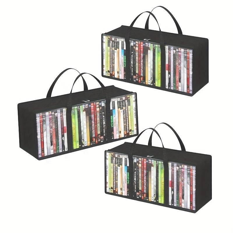 TEMU 3pcs Set - Cd Storage Bag, Clear Pvc Plastic Dvd Organizer Box With Handle And Zipper For Blu-ray Discs Media Storage, Movie Cases, Vhs Cases, Video Game Discs, Albums, Books, Holds 150 Cds