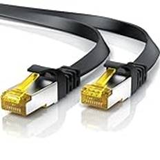 PRIMEWIRE - 20 m CAT 7 platt nätverkskabel, 20 meter Ethernet-kabel, Gigabit LAN 10 Gbps, patchanslutningskablar, CAT.7 Raw U FTP PiMF RJ45-kontakter kompatibel Cat 5 6 svart