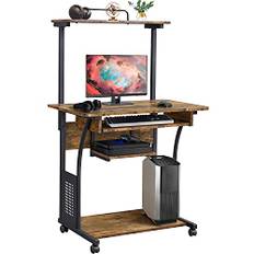 Yaheetech Datorbord med hylla skrivbord kontor PC bord med hjul hörnskrivbord vintage 80 x 50 x 132 cm