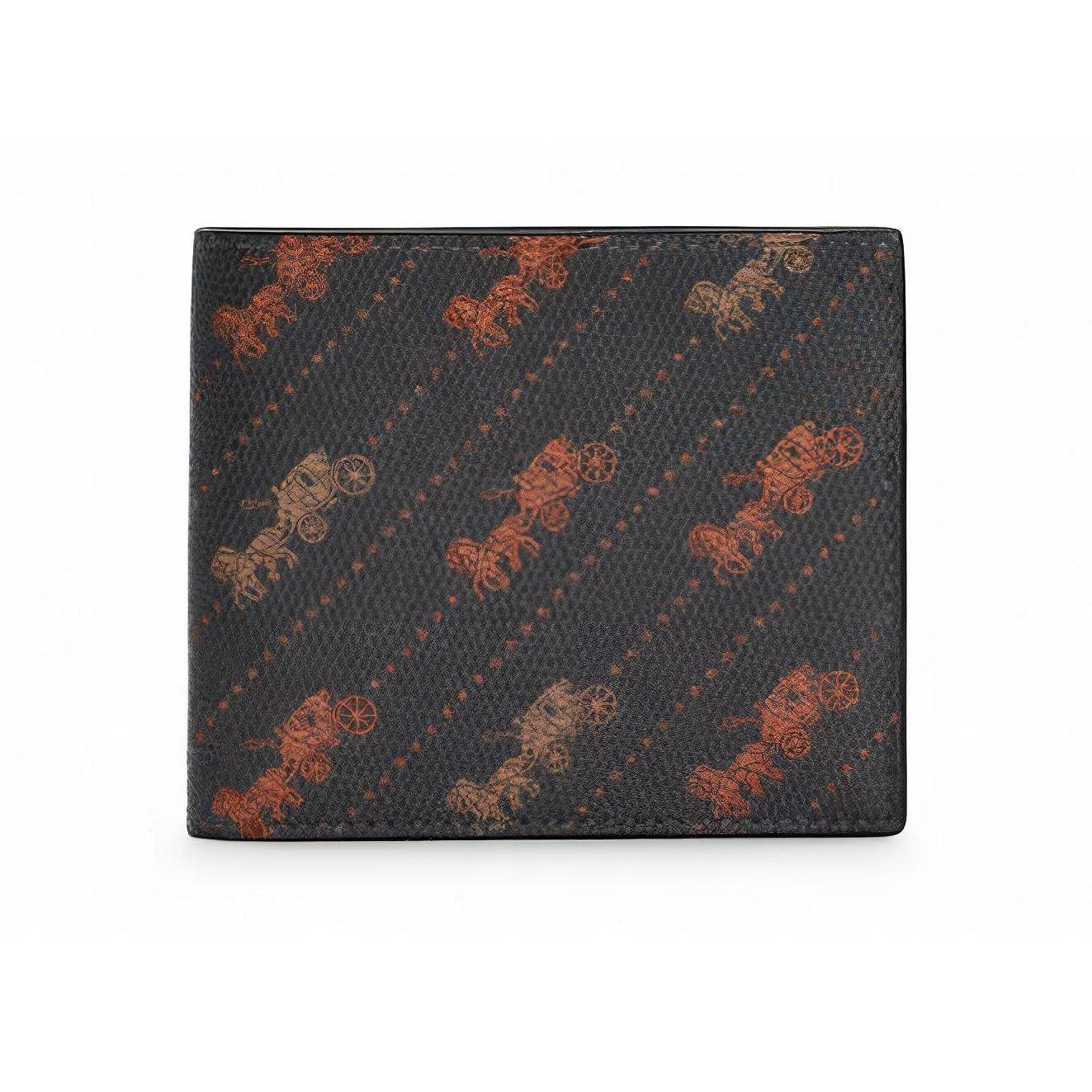 Coach Billfold Wallet 10 Folded Carriage Print Short Coated Canvas Card Holder Men Wallets Brown C4332-QBM2 Basic Set (Bag+Dust Bag)