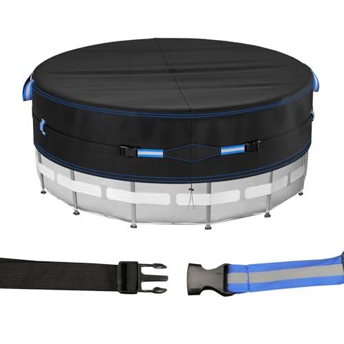 Poolskydd runt 365 cm, poolskydd rund, 420D oxford rivbeständigt poolskydd med dragsko, UV-beständigt poolskydd presenning, poolskydd vattentät dammtät
