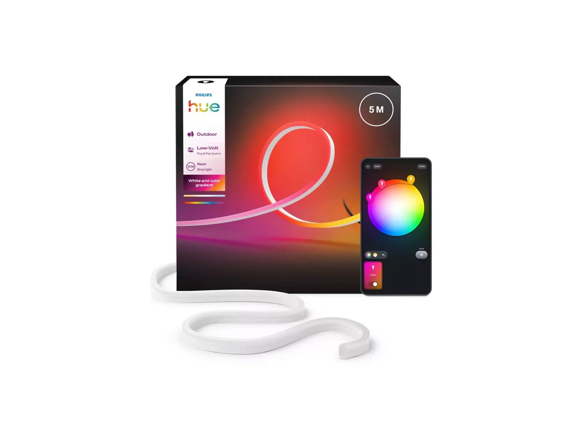 Philips Hue Neon Outdoor Lightstrip 5m + Bridge 2.1 + Dimmer Switch – Kreativt komplett smart utomhusbelysningspaket