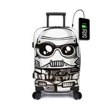 TOKYOTO WHITE SOLDIER Kabinväska 55x35x20 Resväska 20 tum i Ryanair Easyjet Lightweight 4 Hjulsresväska, Extra Liten Storlek för Barn med USB Powerbank 8000mAh Laddare (Resväska)