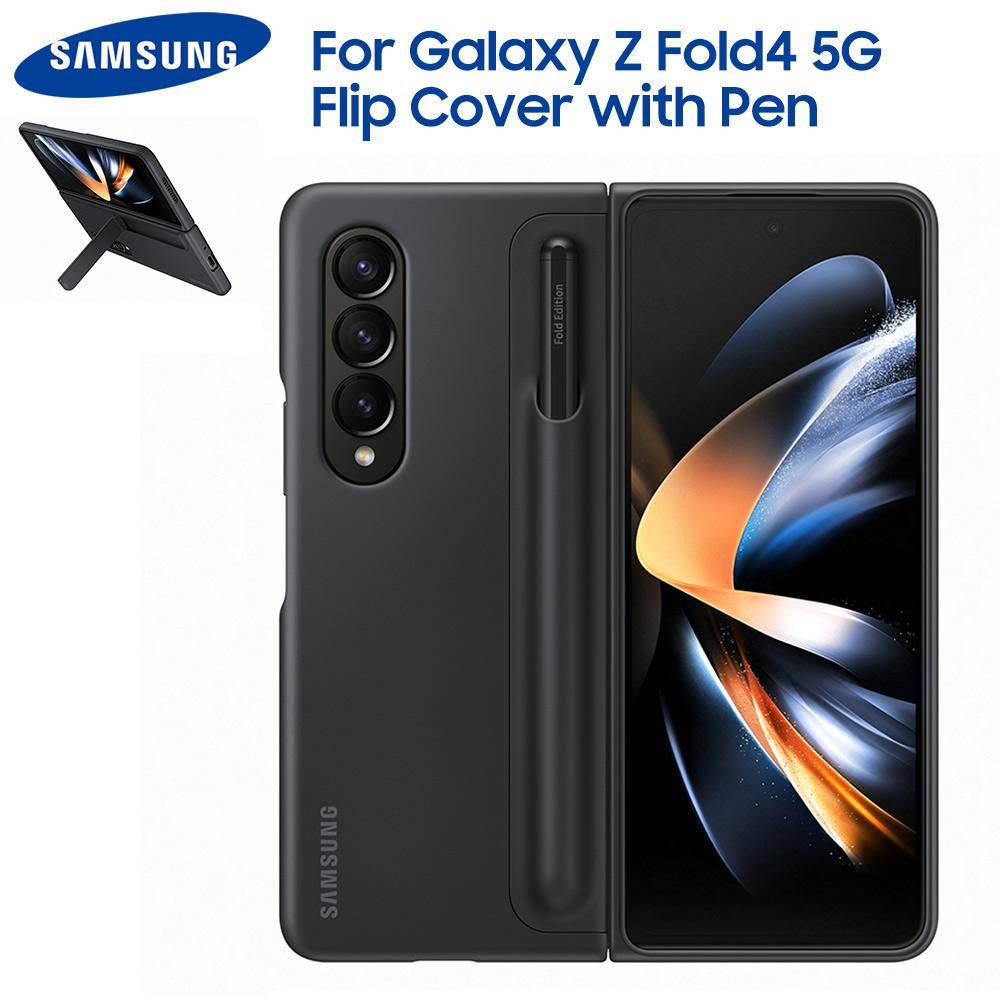 Samsung Original Galaxy Z Fold4 Fold 4 Stående Skal med S Pen Full Skyddande Telefonfodral Skal med avtagbar pennhållare sandig