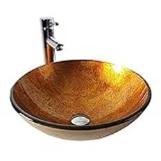 Bathroom Basin Sink, Glass Vessel Washing Basin Bowl Set Cloakroom Basin Tap and Waste, A