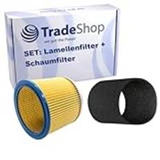 Trade-Shop 2-i-1-set: rundfilter motorfilter kompatibelt med Güde NTS 1250 K 16703 16707 16709 16803 16805 16830 Extra 2000 Jazz Automatic NTS 1200