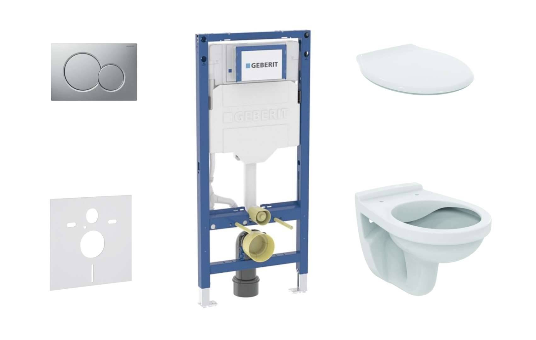 Geberit Duofix - Set med väggmonterad installation, Alpha toalett och sits, Sigma01 knapp, matt krom SANI11CD2126