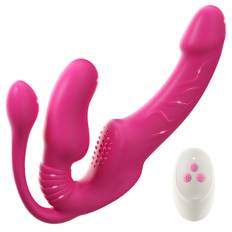 SuperLove Triple Delight Strapless Triple Motor Vibrating Strap-On with Remote Pink - rosa