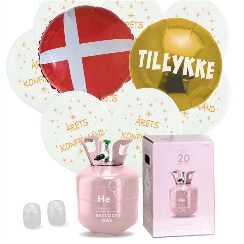 Helium Kit med Hvide Konfirmationsballoner i Folie og Latex