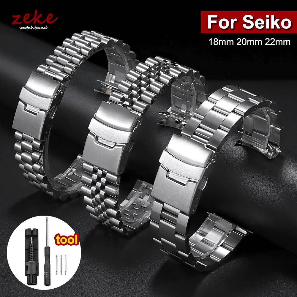 Solid rostfritt stål klockarmband för Seiko 5 SKX009/007 för Oyster för Jubilee Böjd ändklocka 18mm 20mm 22mm Herrsportarmband gray