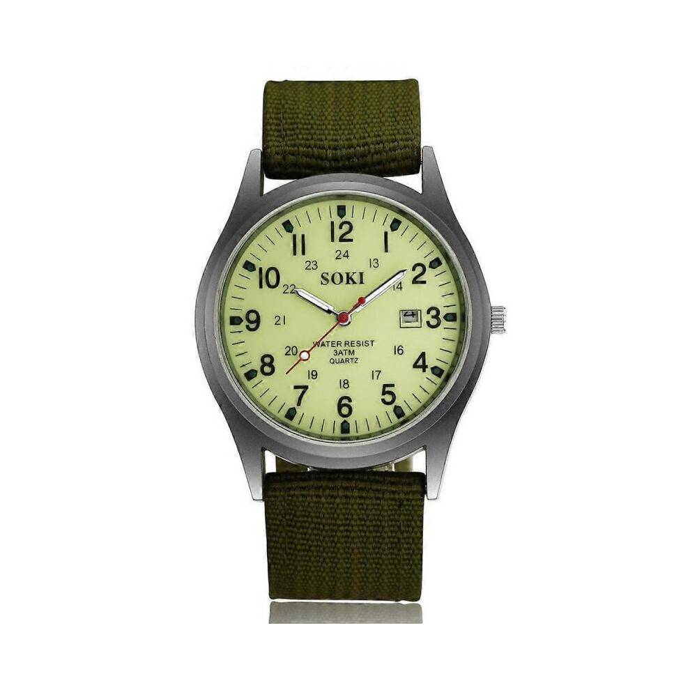 (Fluorescent green) SOKI Men's Nylon 30m Waterproof Quartz Wristwatches Luxury Watch Men Designer Brand Famous Business Watch Male Smart Saat Erkek