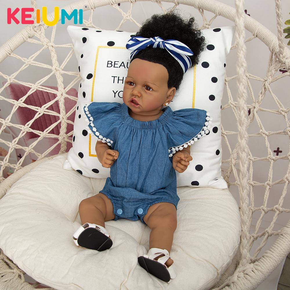 KEIUMI 57 CM Reborn Baby Dolls Helkropps Silikon Baby Toddler Dress Up För barn Födelsedagspresent blå