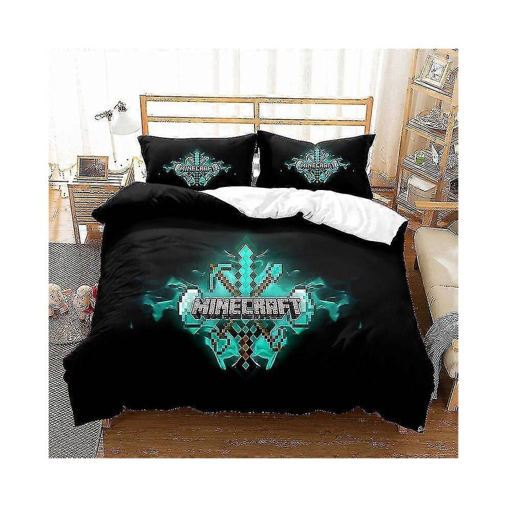 (140*200two-piecesuit, D) Minecraft Series Three-piece Duvet Cover Sanded Two-piece Set_h - Ri