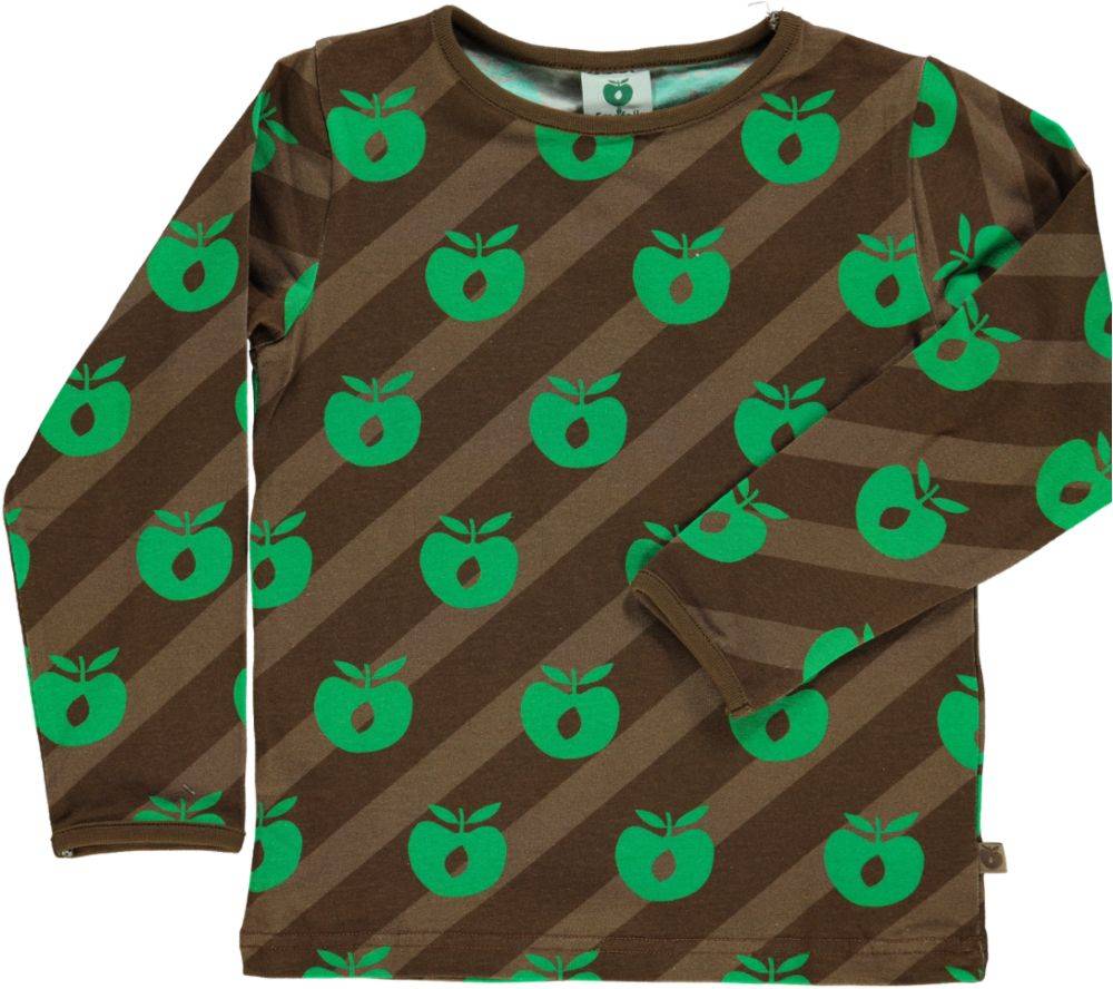Langærmet bluse med æbler - Brown / 86 cm