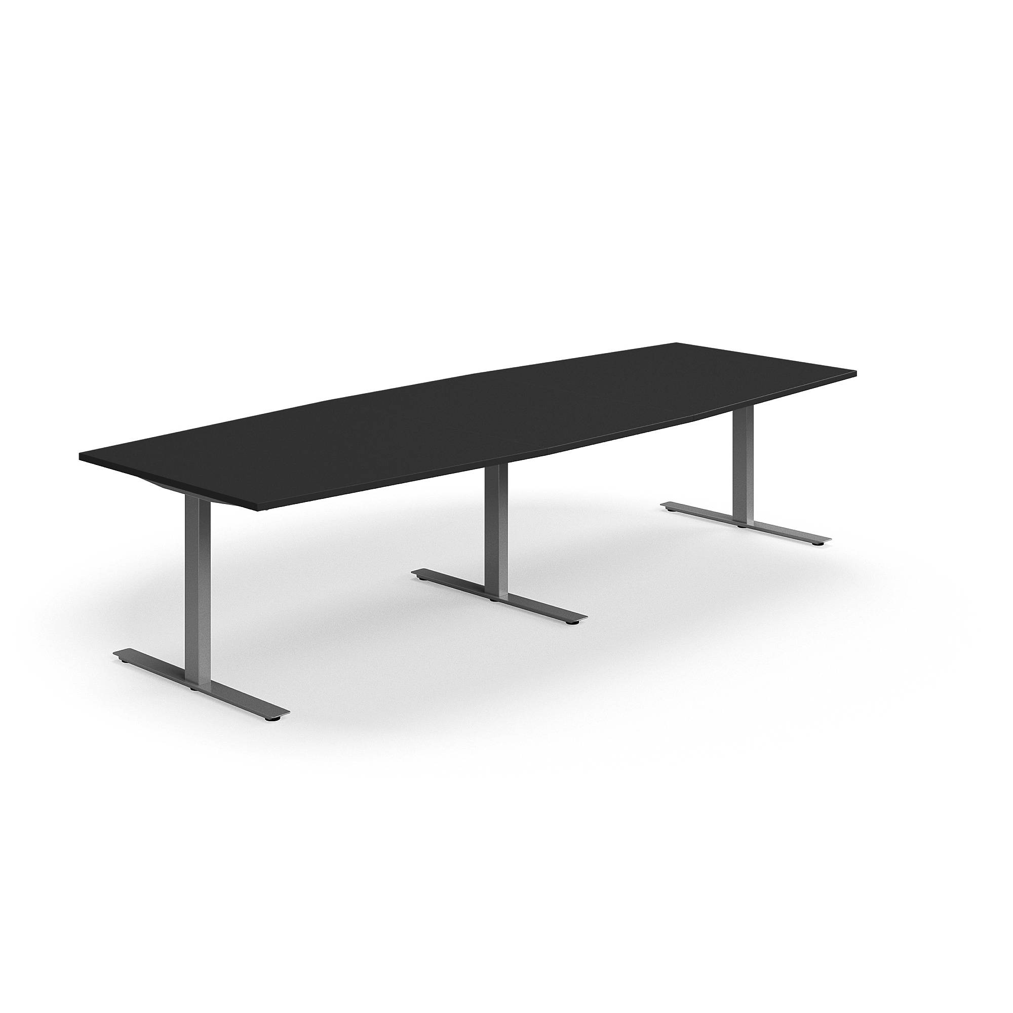 Konferensbord QBUS, T-stativ, 3200x1200 mm, båtformat, silver, svart