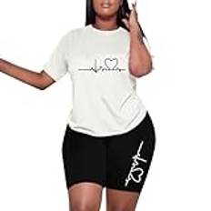 Latex bikini kvinnor 2024 shorts set kärlek tryck EKG kortärmad t-shirt och shorts casual kostym baddräkt damer, apelsin, L
