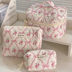 1Pc/Set Korean Style Black Ditsy Floral Print Lace Up Decorate Cute Makeup Bag Makeup Bag Set Large Portable Storage Pouch Cosmetic Bag Skincare Bag M - Multicolor - L,M,S,S+M+L,M+L,S+L,S+M