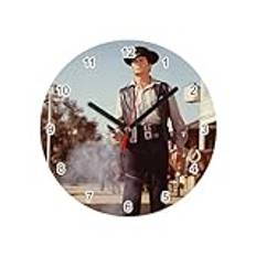 Fabulous Väggklocka i glas - cowboy sheriff western duellfilmfoto med original revolver - diameter 20 cm - vit