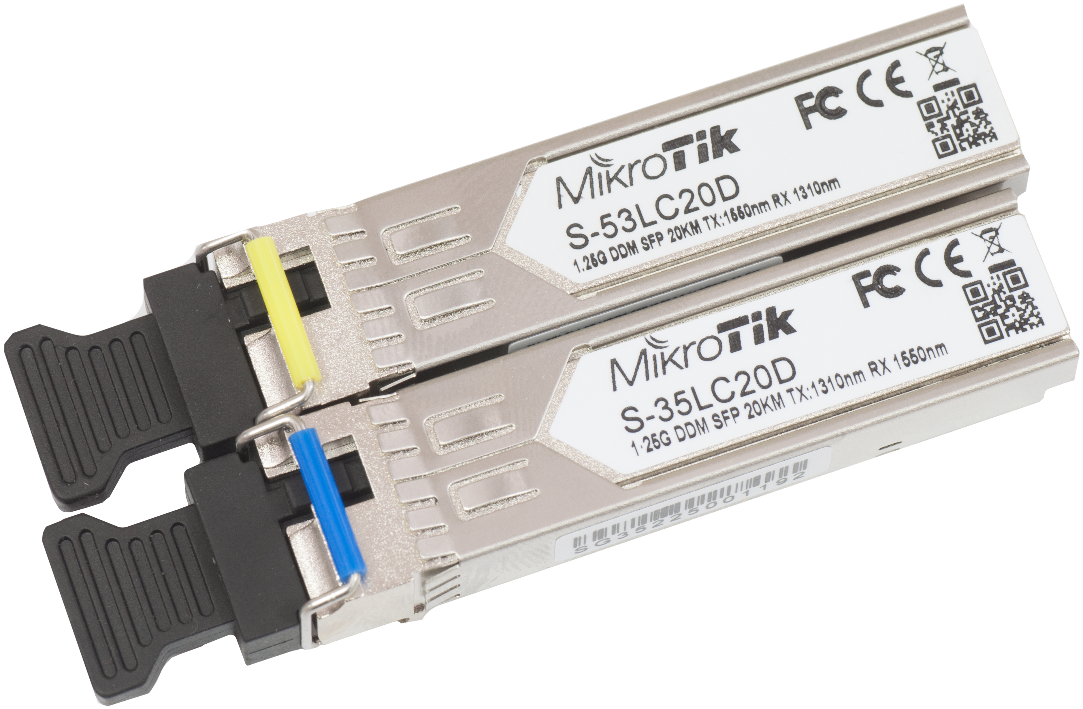 MikroTik Par SFP-moduler S-3553LC20D (S-35LC20D 1.25G SM 20km T1310nm/R1550nm + S-53LC20D 1.25G SM 20km T1550nm/R1310nm)