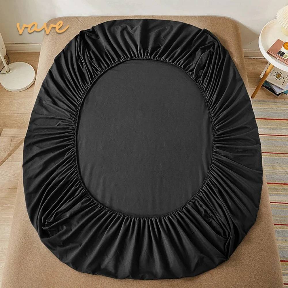100% Cotton Fitted Sheet with Elastic Bands Non Slip Adjustable Mattress Covers - Black / Queen 152x203x35cm