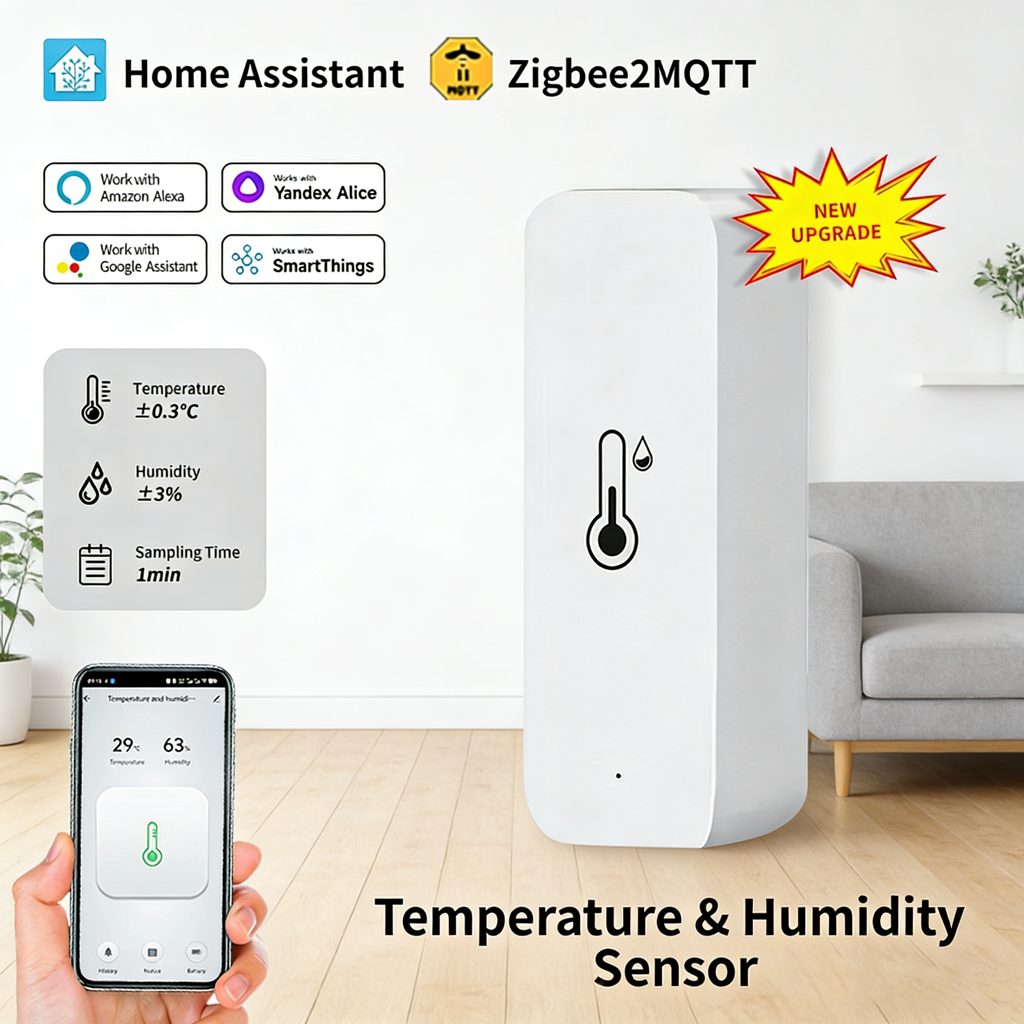 Tuya Zigbee 3.0 2MQTT Smart Temperature Humidity Sensor High Precision Hygrometer Thermometer for Home Assistant Automation