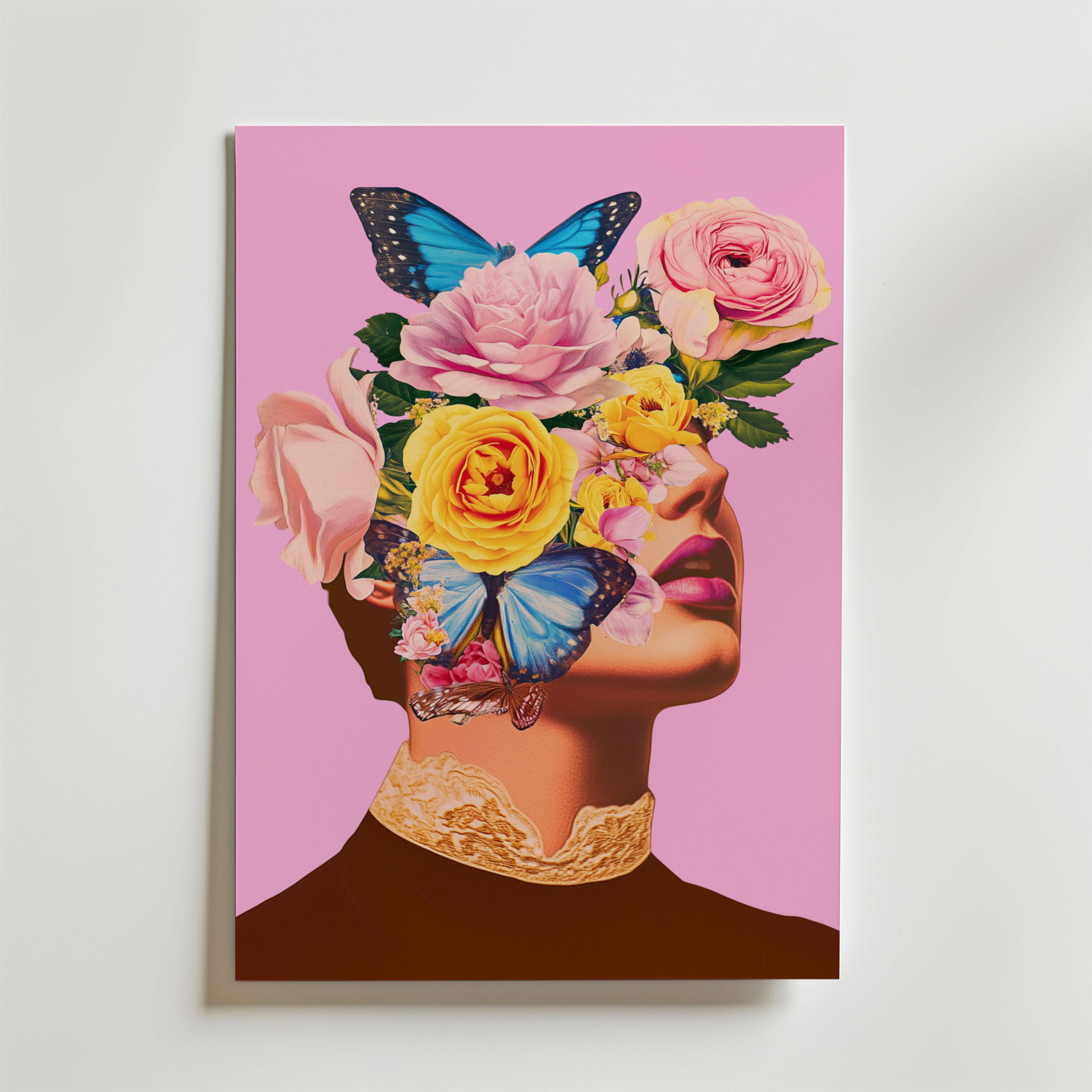 Floral Butterfly Portrait Poster - Premium Canvas 21x30 cm