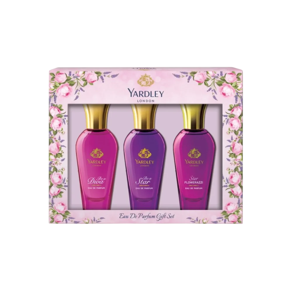 Sæt Yardley: Be A Diva, Eau De Parfum, Til Kvinder, 30 ml + Be A Star, Eau De Parfum, Til Kvinder, 30 ml + Star Flowerazzi, Eau De Parfum, Til Kvinder, 30 ml