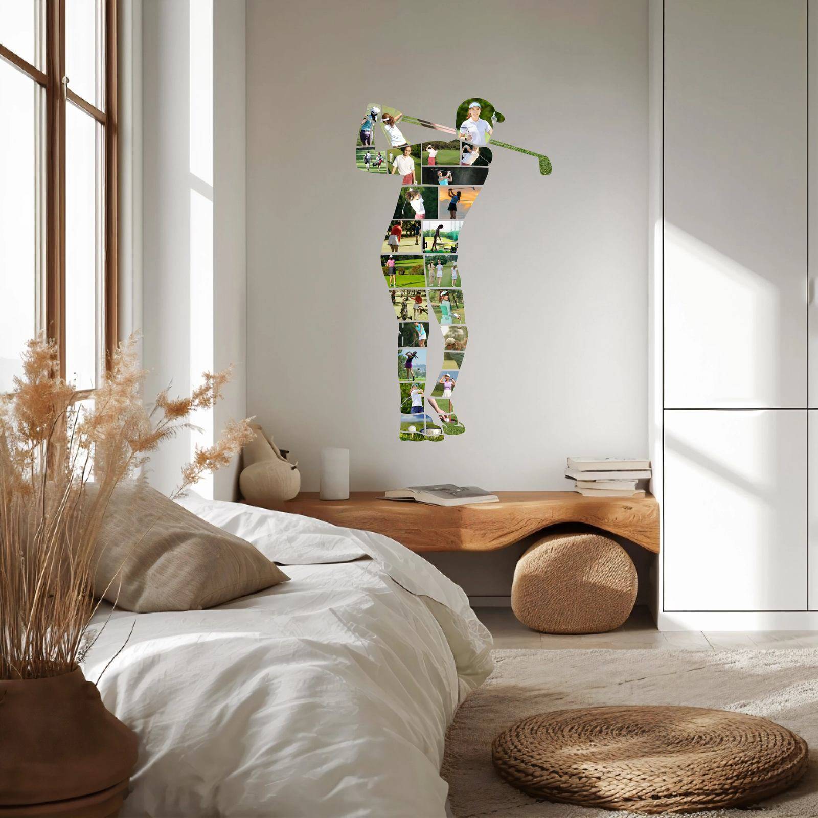 Personaliseret Vægklistermærke - Golfsving Fotocollage - Hvid vinyl