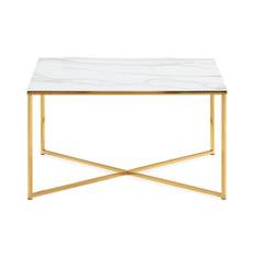 Manor House MATADOR Soffbord 80 cm Marmormönster Glas/Vit/Mässing - Marmorbord