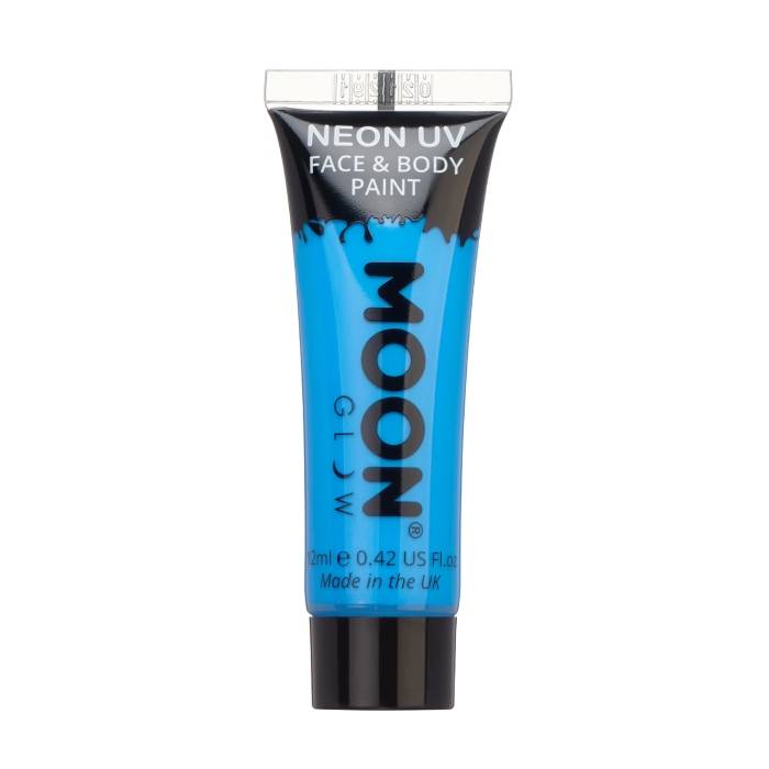Intens neon UV ansigts og kropsmaling 12 ml Moon Creations blå.