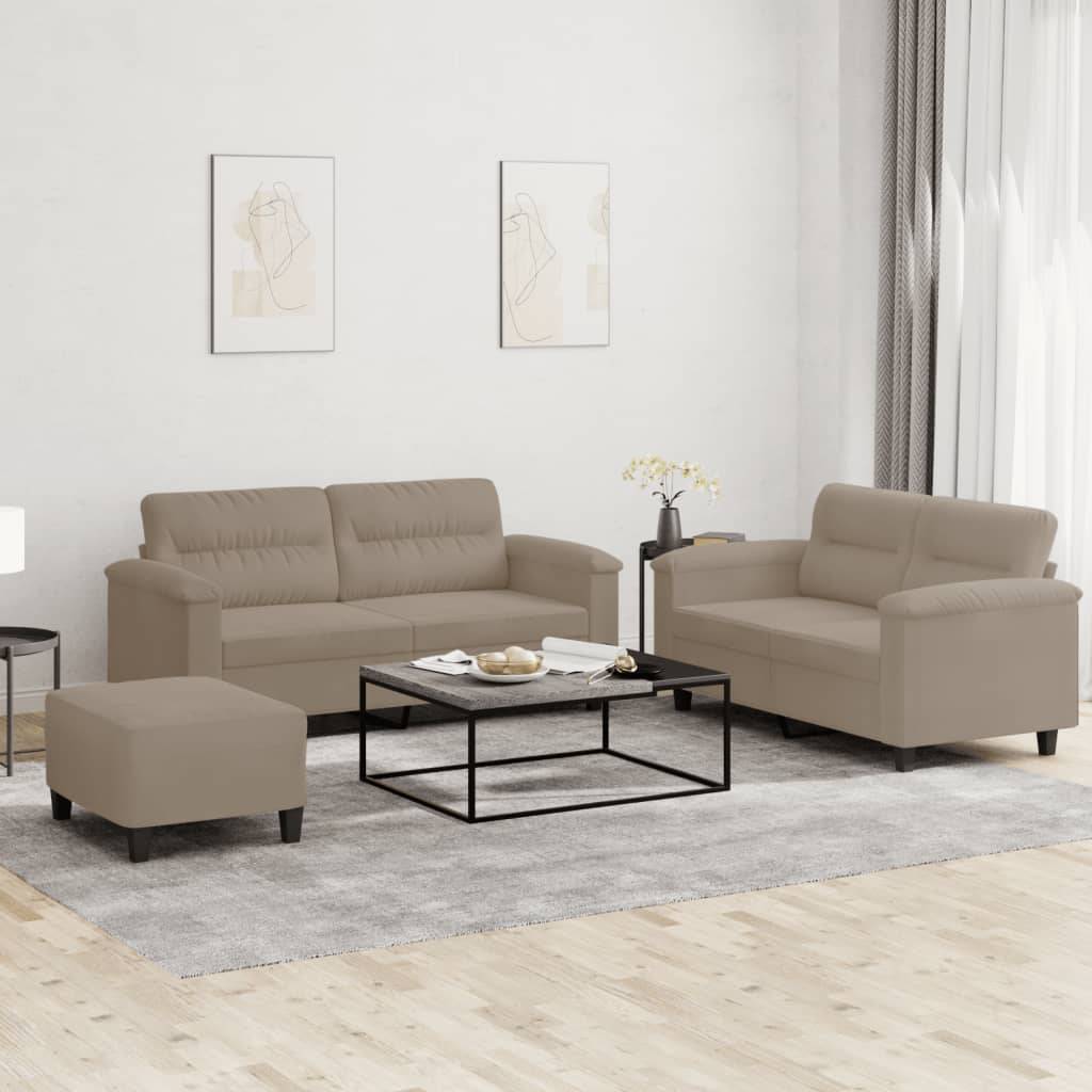 vidaXL Soffgrupp med kuddar 3 delar taupe mikrofibertyg