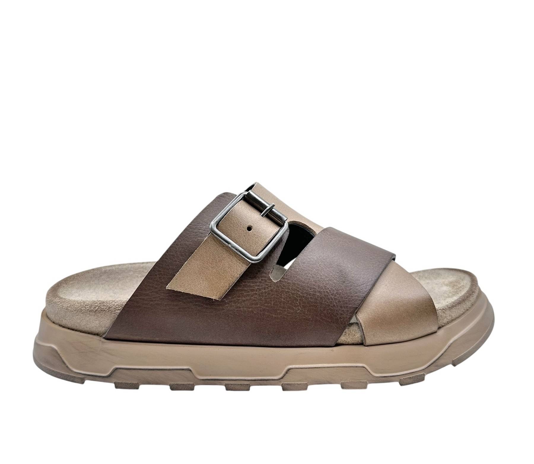 Lofina - Slippers i gråbrun og sand med spænde - 9624 38