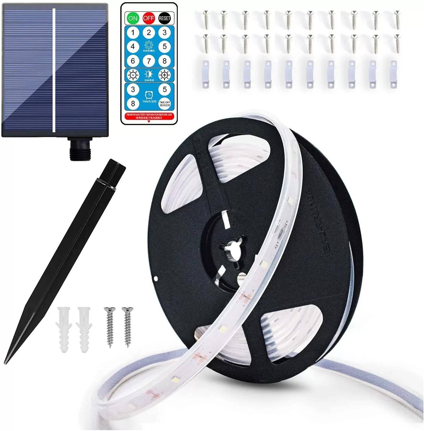 Solar LED varmvit ljuslist med 8 ljusfunktioner för innergårdsbalkong - 3x0.05m