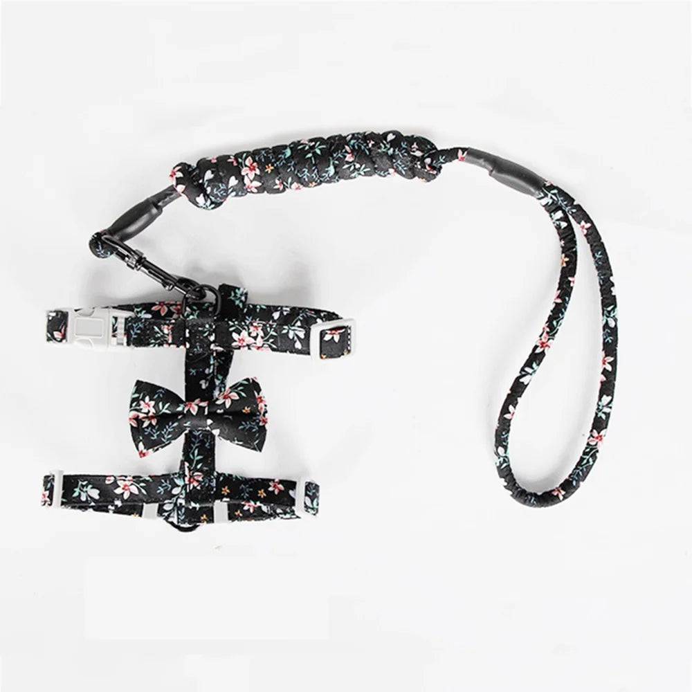Floral Print Harness & Leash Set for Cats & Small Dogs - Black Flower / M / China Mainland (M)