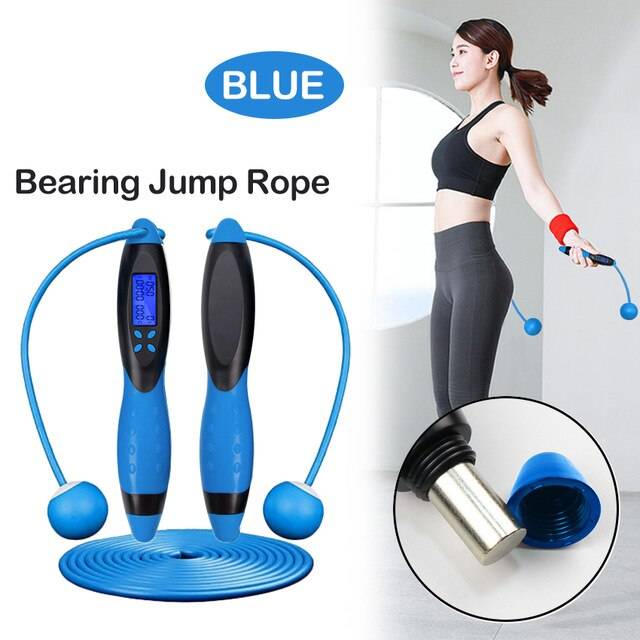 Smart hopprep fitness sport hopprep med halkskyddande handtag med halkskyddande handtag med lcd-skärmvisning - Blå förstärkt.