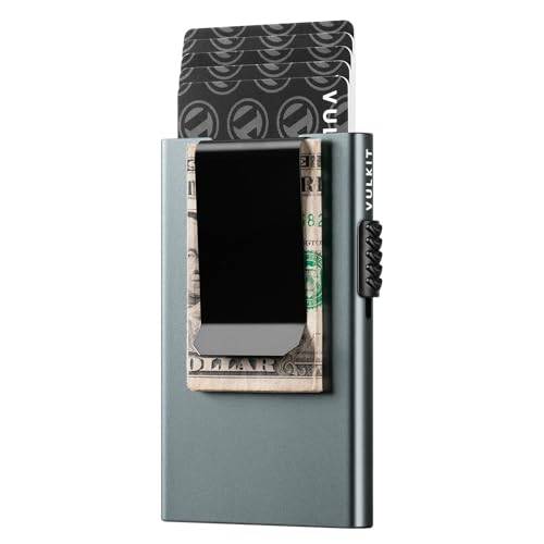 VULKIT Kortplånbok med Pengaklämma Män Kreditkortshållare RFID-blockerande Pop-up Korthållare Dam Minimalistisk Plånbok