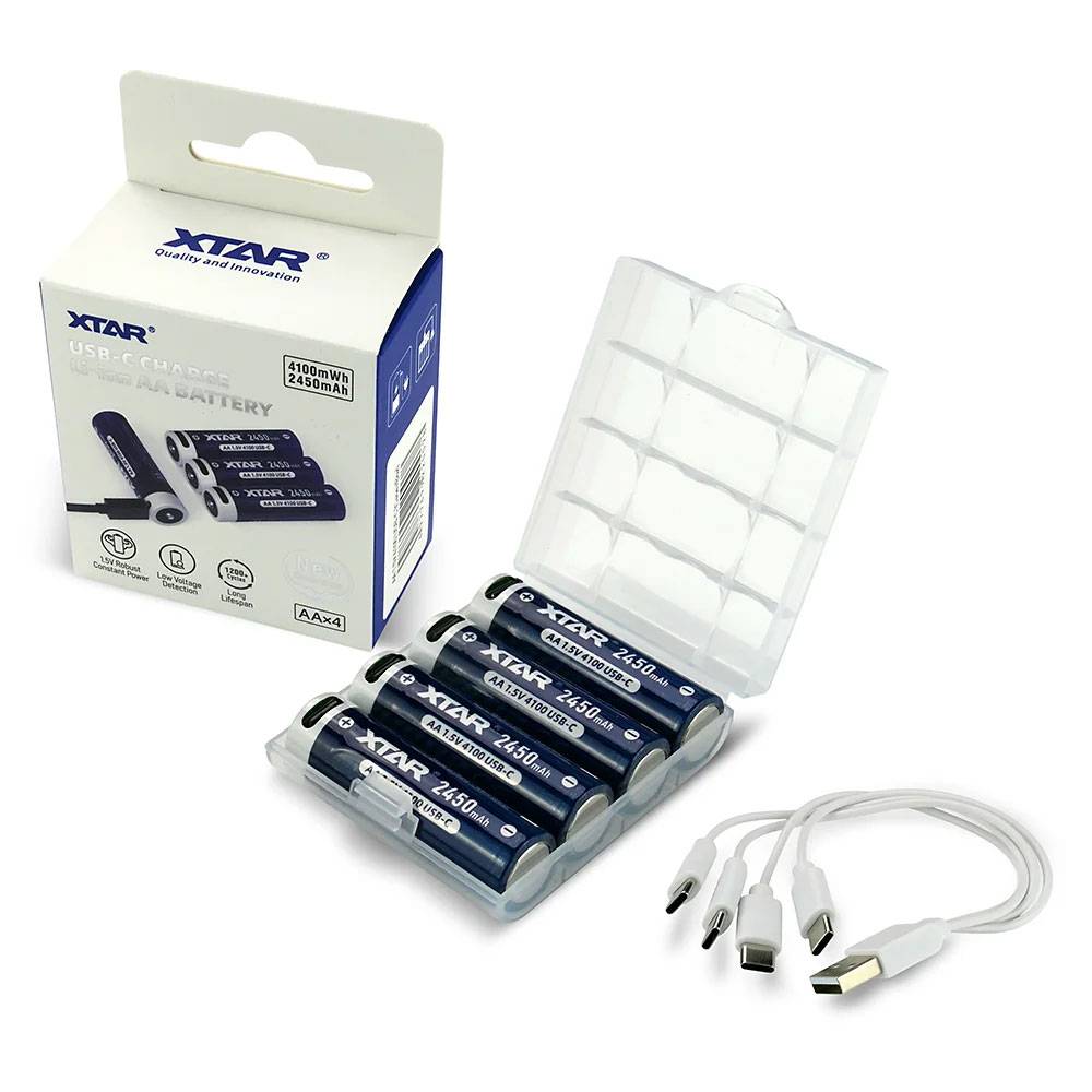 4 st 1.5 V Li-ion laddningsbara AA batterier - XTAR - USB C