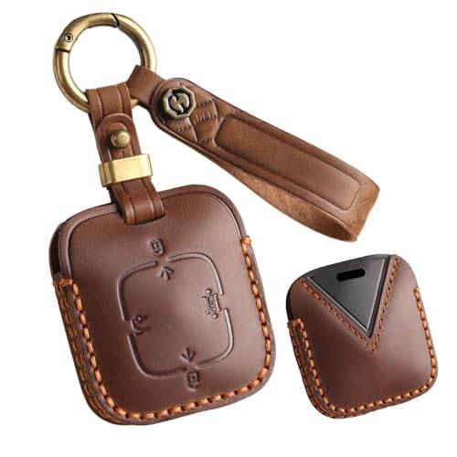 HIBEYO Bilnyckelfodral, passande för Zeekr X 001 009, extrem Krypton 007 2025, NFC, Bluetooth, fysisk nyckel, fodral, rundt skinn, fjärrkontroller, nyckelring, biltillbehör, brunt