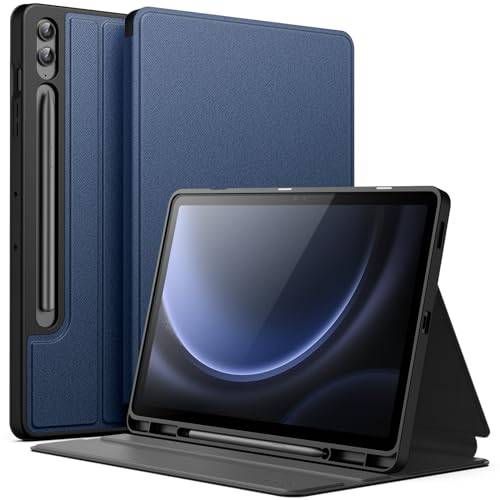 JETech Fodral för Samsung Galaxy Tab S9 FE+ / S9 FE Plus 12,4 Tums med S Pen Pennhållare, Smal Folio Stativ Skyddande Tablet Skal Case, Flera Betraktningsvinklar (Marinblå)