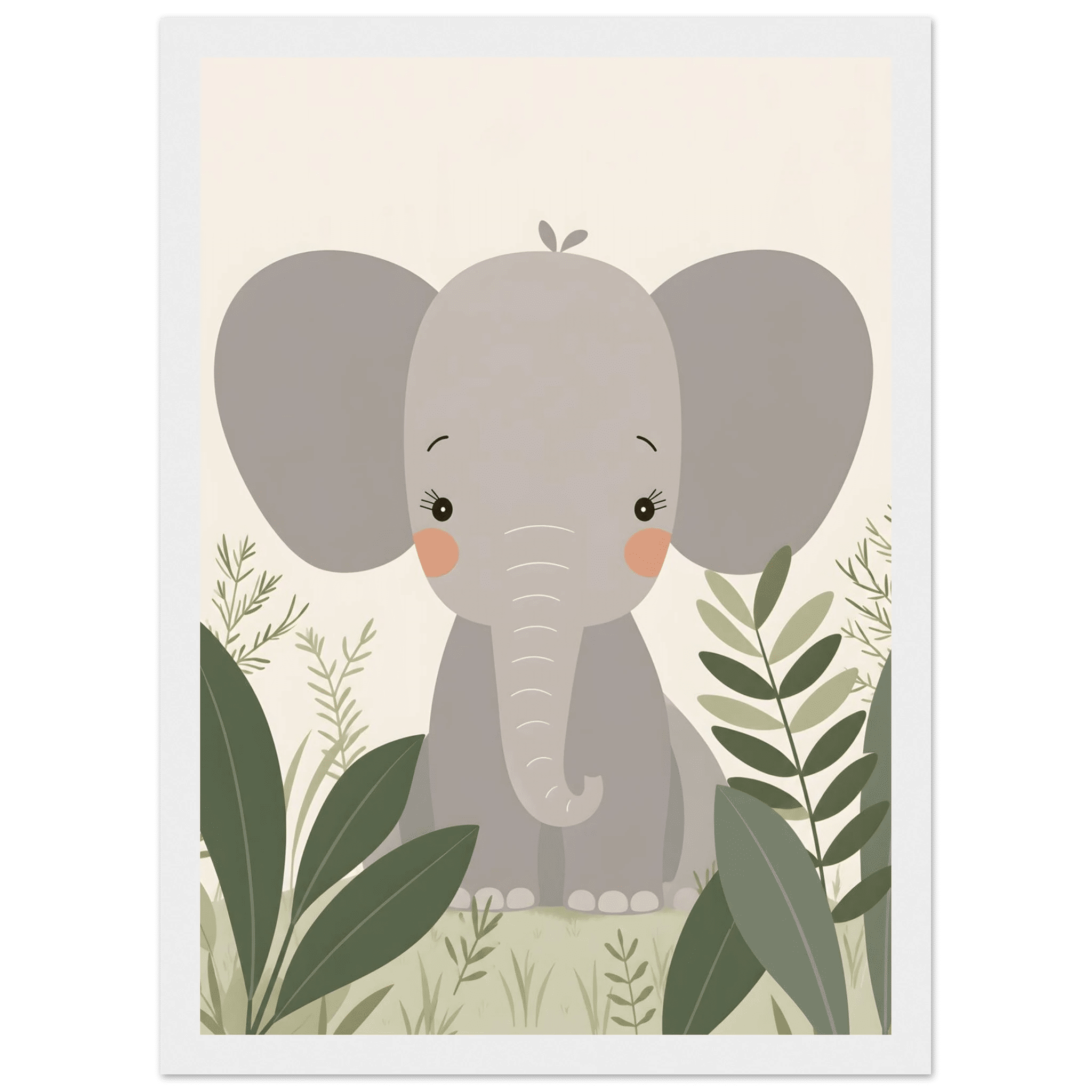 Elefant i djungeln poster-21x29.7 cm / 8x12" / Med ram / Vit