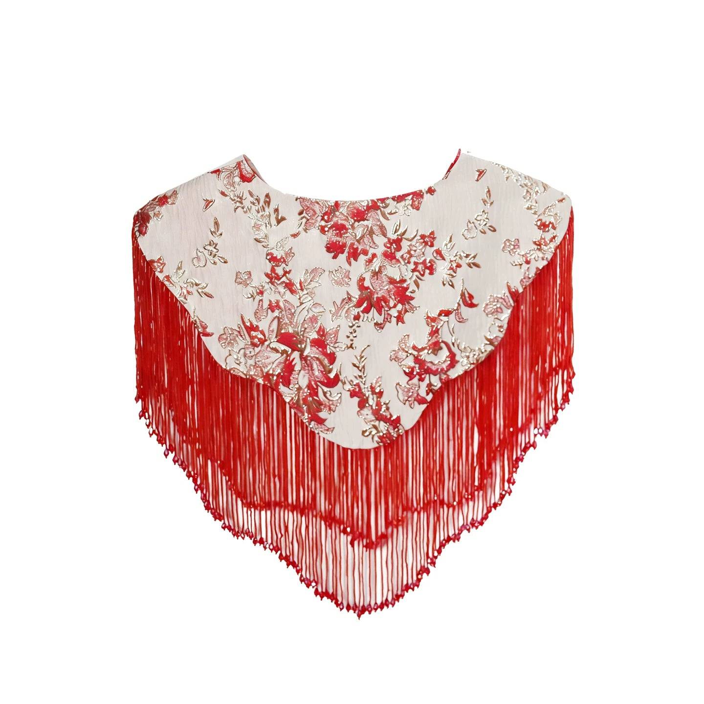 Xijiayin Red Trailing Cheongsam | Chinese Bridal Wedding Qipao with Cloud Shoulder & Beaded Jacket - Jacquard [Yantang] Cloud Shoulder (Single Cloud Shoulder) / (cheongsam, coat) S size