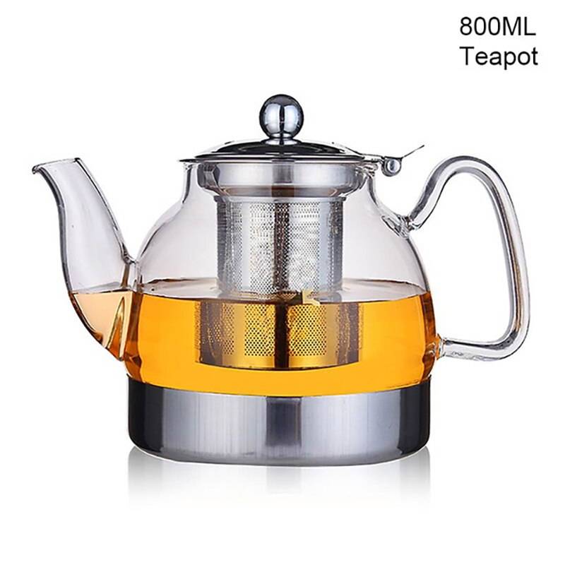 Ymeei 800/1100ml glas tekanna gasspis induktion spis vattenkokare kinesisk tekanna med filter värmebeständigt blommate - 800ml