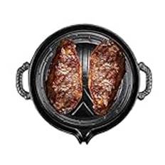 Grillpanna, förkryddad gjutjärn stekplatta, non-stick grillpanna, jämn värmefördelning, 28 cm rund matlagningsstekpanna, svart, perfekt för biff, kött och grönsaker