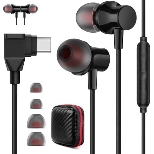 USB C-hörlurar 90° för Galaxy A56 A36 A55 A35 A54 5G, öronsnäckor med kabel mikrofon typ C headset USB C-anslutning HiFi Stereo för Samsung S25 S24 iPad iPhonne 16e 15 Pro Pixel 9 8 POCO X7 Pro