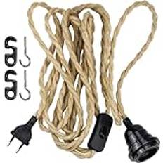 Wandefol E27 lampsockel pendellampa kit med strömbrytare, vintage lampkabel med 4,5 meter vridet hamparep gör-det-själv hängande lampa för Farmhouse Home Loft – utan glödlampa