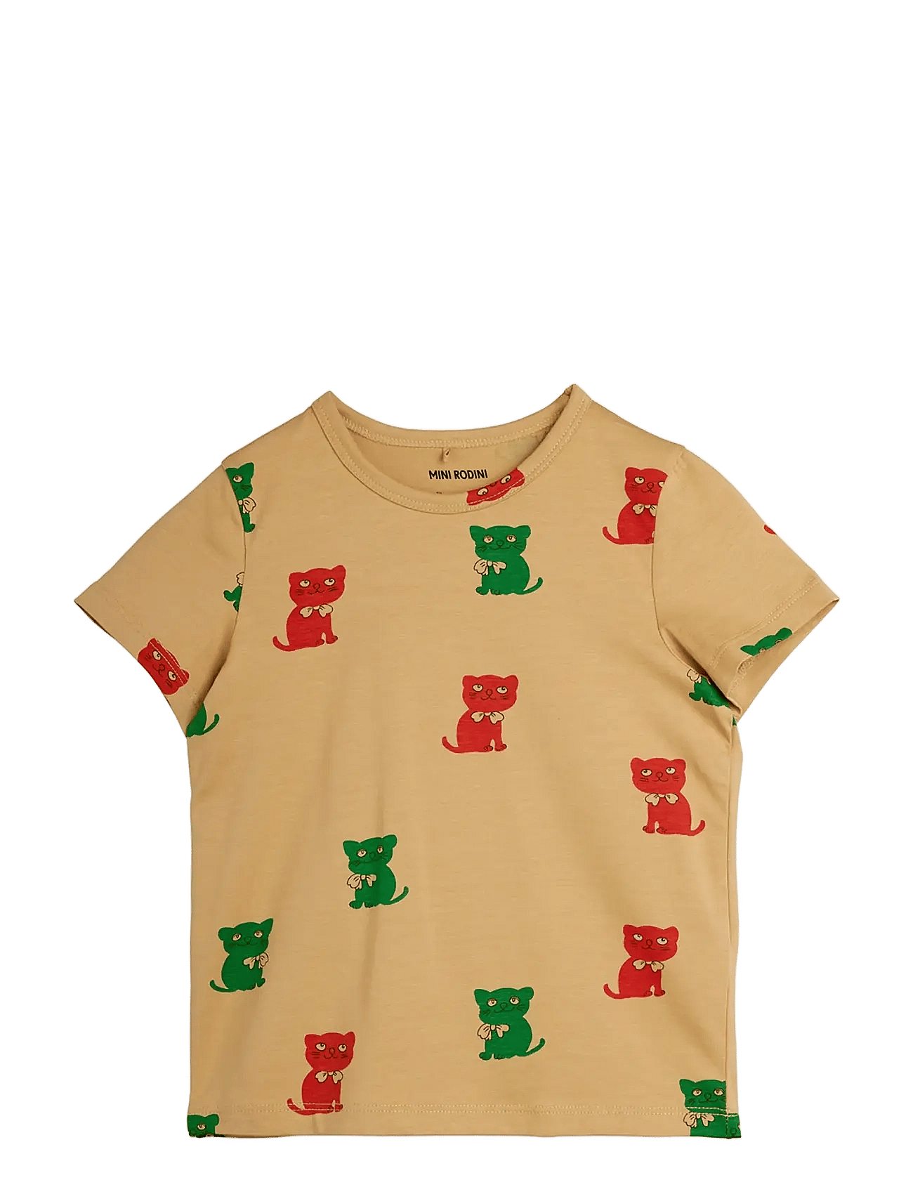 Mini Rodini Kittens Aop Ss Tee - Beige - 116/122