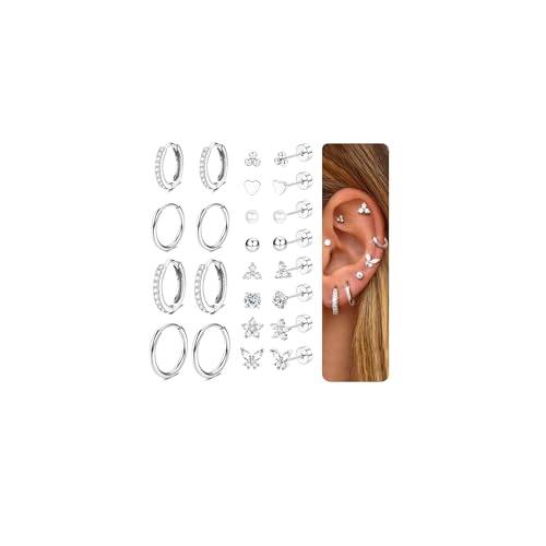 CASSIECA 12 par plattback-örhängen för kvinnor och män, hypoallergena kirurgiska stålörhängen för känsliga öron, 14K guld ring/stift sovörhängen, plattback, brosk, tragus- och helixpiercingörhängen