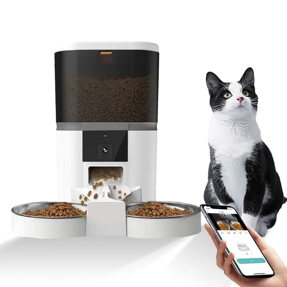 4L WiFi Automatic Pet Feeder with Camera — Smart Food Dispenser for Cats & Dogs - 4L 2 Bowl White / No 5V USB Plug