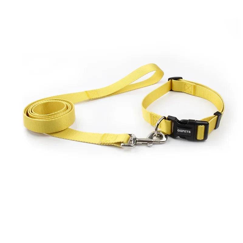 Adjustable Nylon Dog Collar & Leash Set - For Small to Large Dogs - Yellow Set / L 32KG-41KG (L 32KG-41KG)