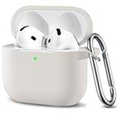 Ouwegaga Kompatibel med AirPods 4:e generationen fodral 2024 - helkroppsskyddsfodral, stötbeständigt silikonskydd kompatibelt med Apple AirPod 4 fodral, främre LED synlig, med karbinhake, stjärnljus